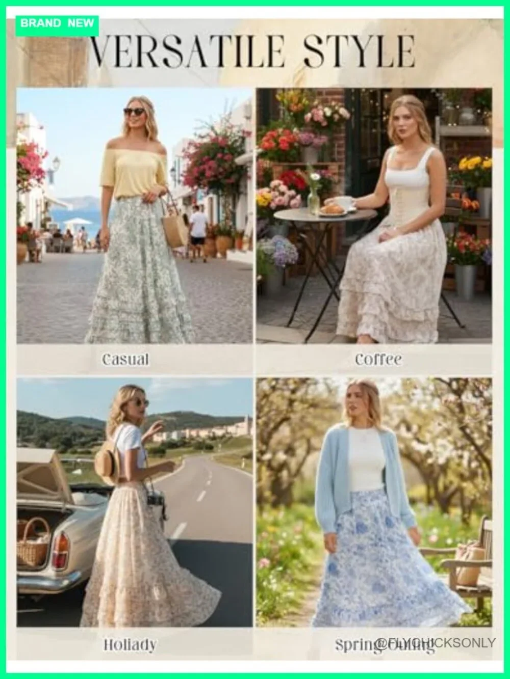 Floral Chiffon Maxi Skirt With Pockets Elastic High Waist Flowy Ruffle